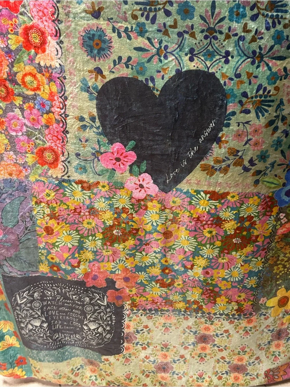 NATURAL LIFE XL Multicolor Floral Patchwork Throw with Heart Motifs